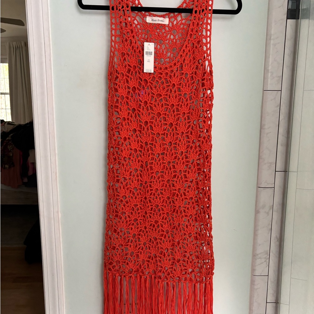 Anthropologie Red Crochet Swim Coverup